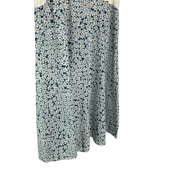 Vintage 90s Off White Blue Floral Short Sleeveless Sundress Medium - Picture 3 of 11
